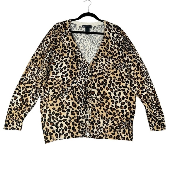 Lane Bryant Leopard Print V-Neck Travel Casual Party Cardigan Sweater - Sz 18/20 - Picture 1 of 16